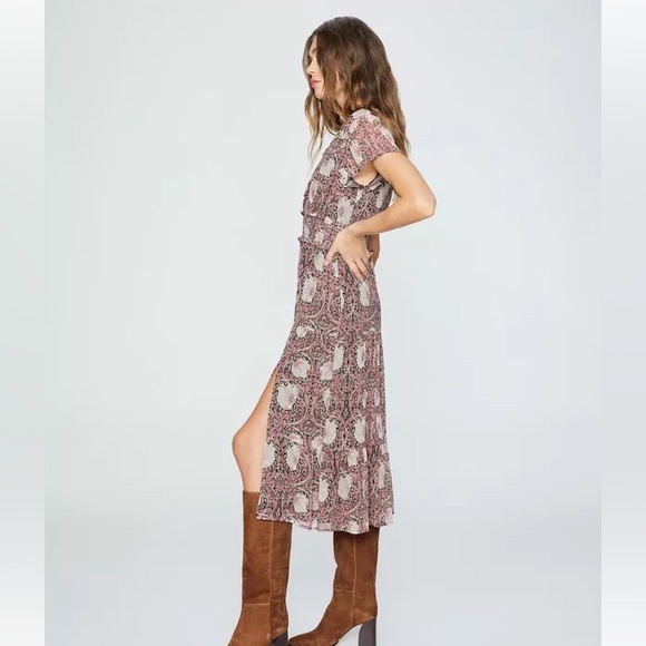 PAIGE x Morris & Co. Holland Dress Pink/Mauve Multi Silk Size M - Picture 3 of 12